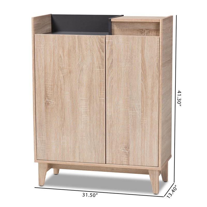Baxton Studio Fella Two-Tone Oak Brown and Dark Gray Shoe Cabinet