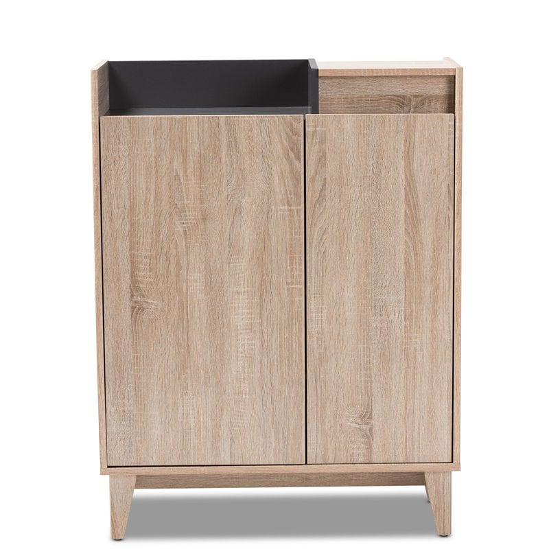 Baxton Studio Fella Two-Tone Oak Brown and Dark Gray Shoe Cabinet