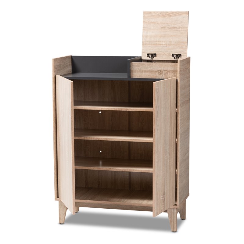 Baxton Studio Fella Two-Tone Oak Brown and Dark Gray Shoe Cabinet