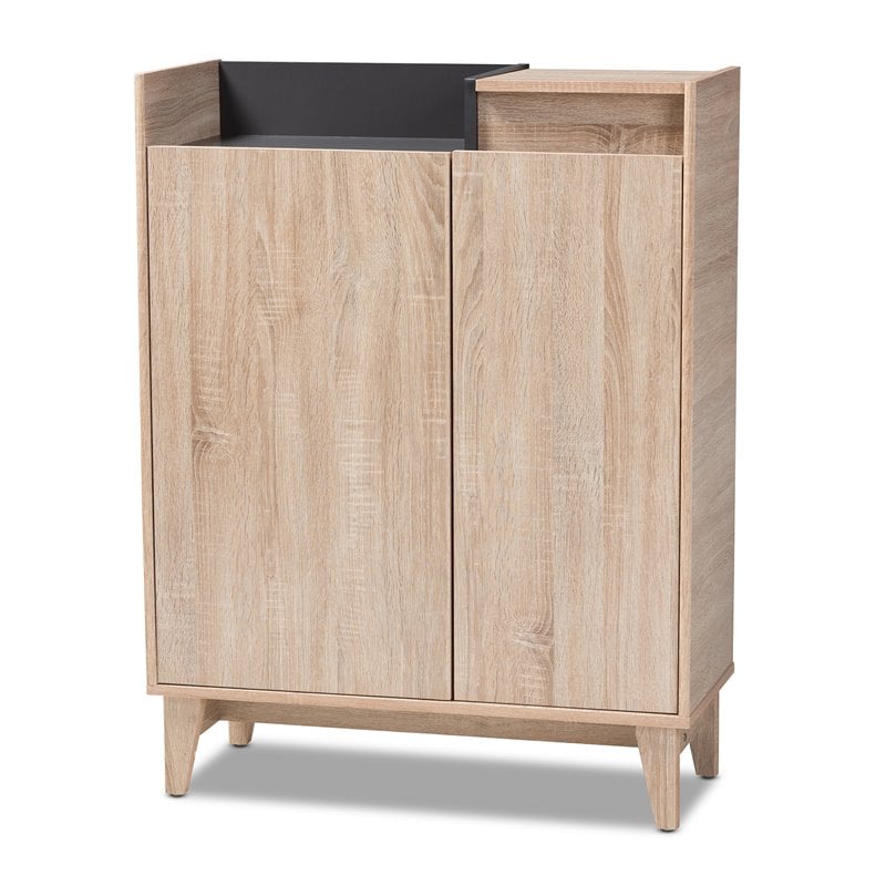 Baxton Studio Fella Two-Tone Oak Brown and Dark Gray Shoe Cabinet