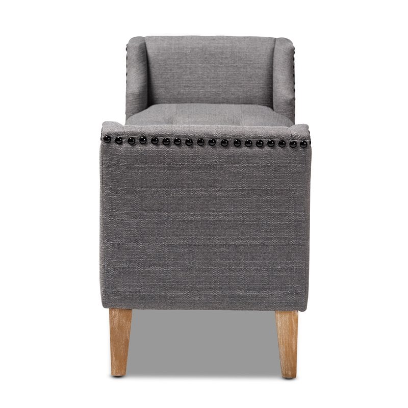 Baxton Studio Perret Tufted Linen Fabric and Wood Bench in Gray