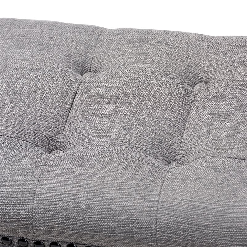 Baxton Studio Perret Tufted Linen Fabric and Wood Bench in Gray