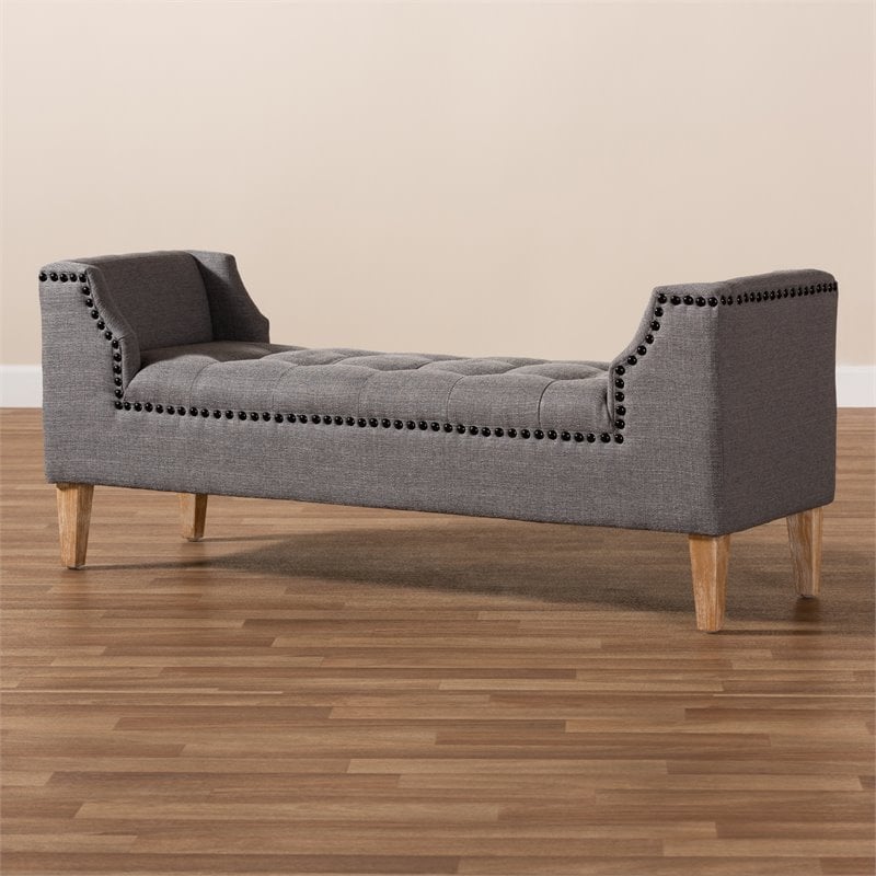 Baxton Studio Perret Tufted Linen Fabric and Wood Bench in Gray