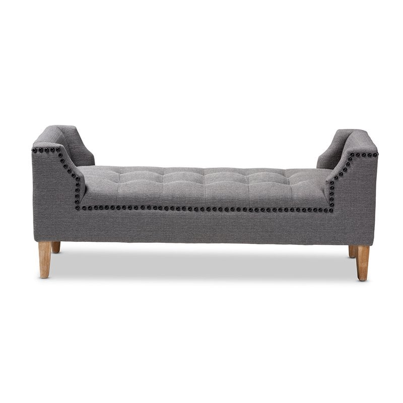 Baxton Studio Perret Tufted Linen Fabric and Wood Bench in Gray
