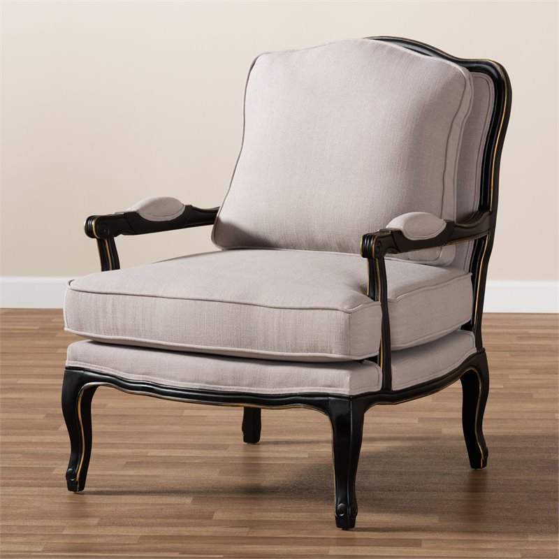 Baxton Studio Antoinette Fabric Upholstered Wood Accent Chair in Beige ...