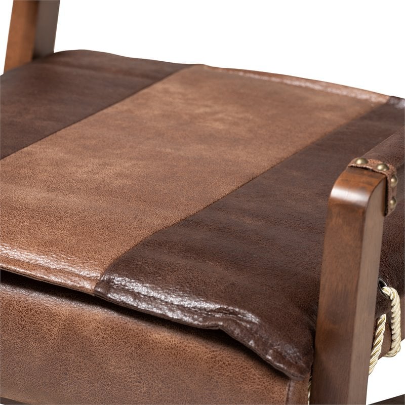 Baxton Studio Rovelyn Faux Leather Walnut Wood Accent Chair in Brown