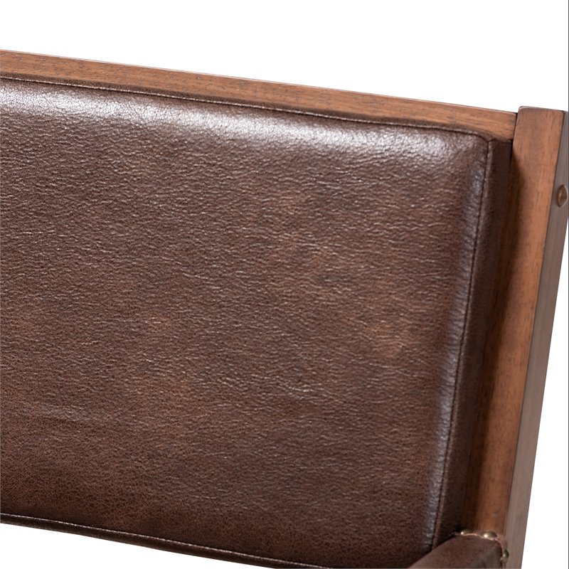 Baxton Studio Rovelyn Faux Leather Walnut Wood Accent Chair in Brown