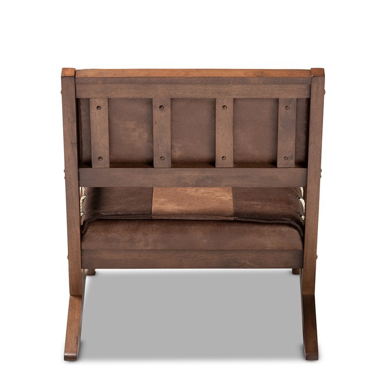 Baxton Studio Rovelyn Faux Leather Walnut Wood Accent Chair in Brown