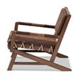 Baxton Studio Rovelyn Faux Leather Walnut Wood Accent Chair in Brown
