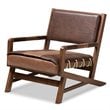 Baxton Studio Rovelyn Faux Leather Walnut Wood Accent Chair in Brown