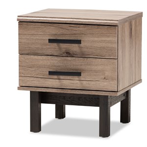baxton studio arend two-tone wood end table with 2-drawers in brown and ebony