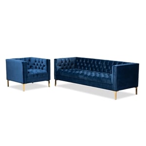 Baxton Studio Zanetta Navy Velvet 2-Piece Sofa and Lounge Chair Set