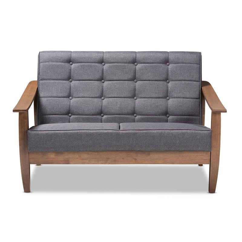 Baxton Studio Larsen Tufted Fabric and Wood Loveseat in Gray and