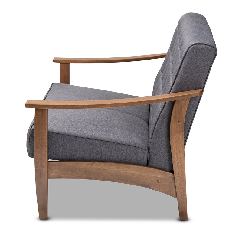 Baxton Studio Larsen Tufted Fabric and Wood Loveseat in Gray and Walnut Brown