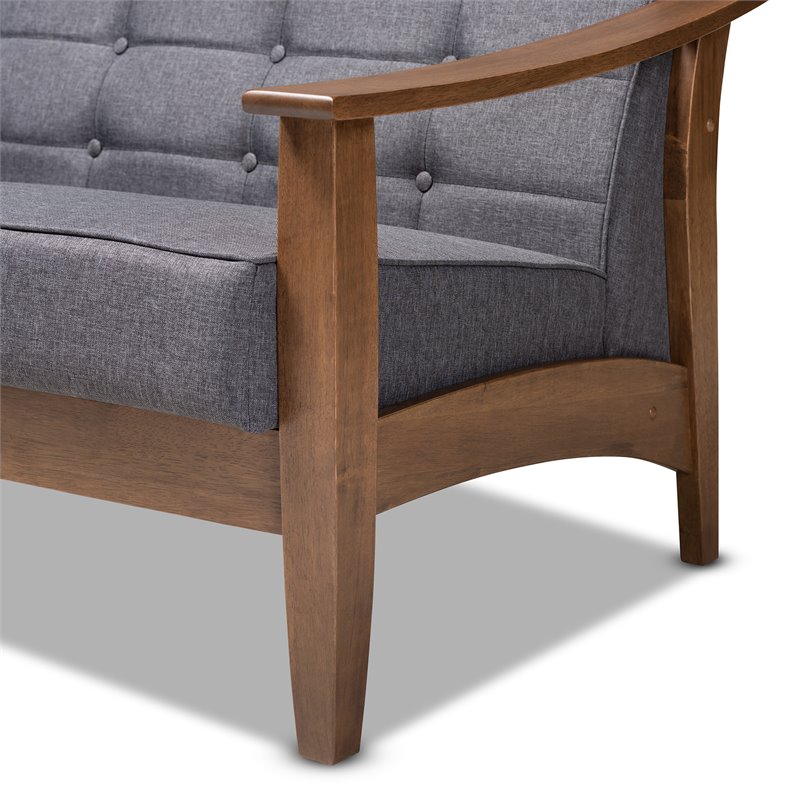 Baxton Studio Larsen Tufted Fabric and Wood Loveseat in Gray and Walnut Brown