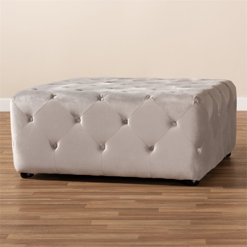Baxton Studio Calvetti Modern Tufted Velvet Coffee Table Ottoman in Slate Gray