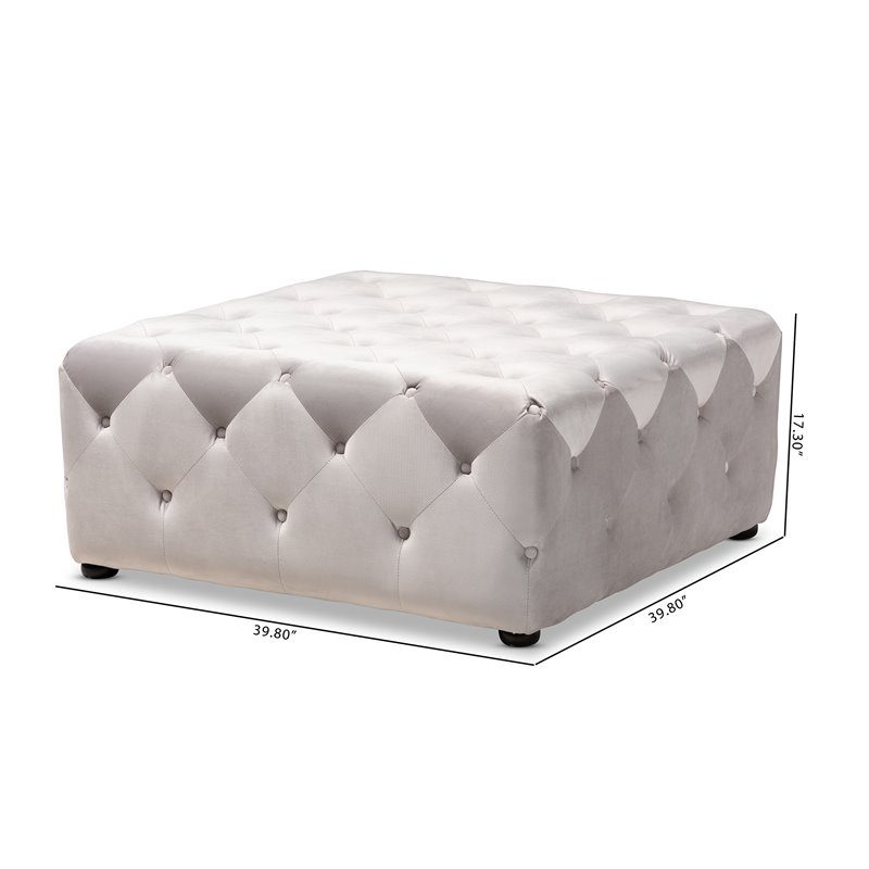 Baxton Studio Calvetti Modern Tufted Velvet Coffee Table Ottoman in Slate Gray