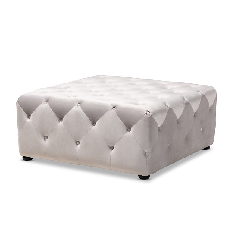 Baxton Studio Calvetti Modern Tufted Velvet Coffee Table Ottoman in Slate Gray