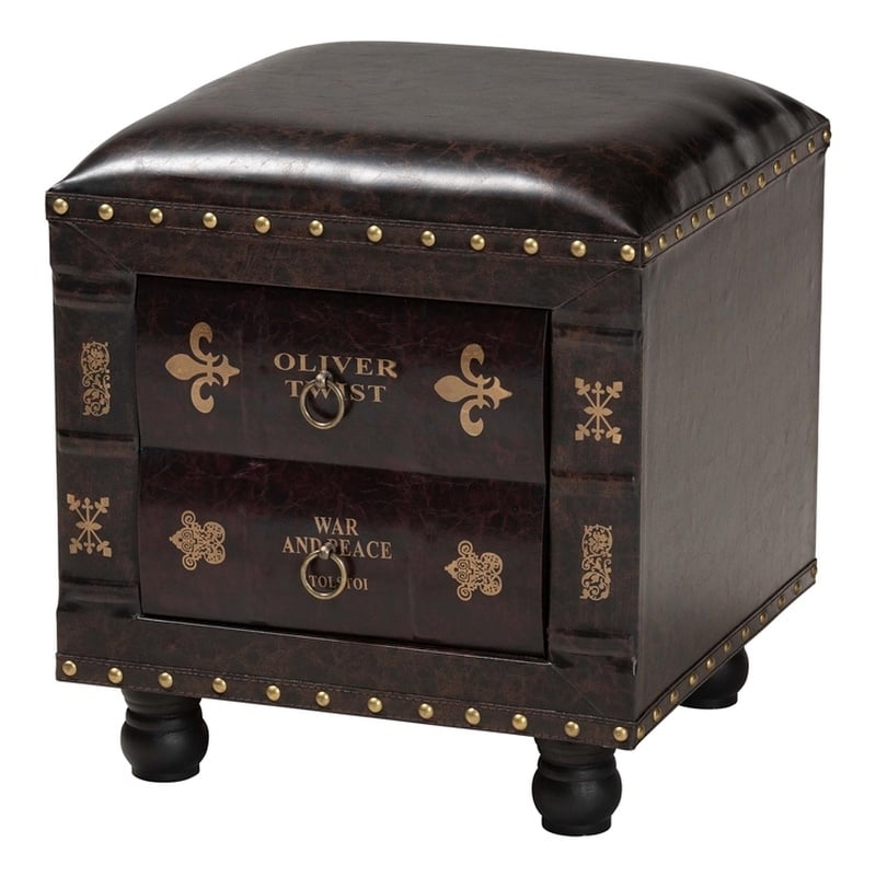 Baxton Studio Charlier Faux Leather and Wood Ottoman with Storage in Dark Brown