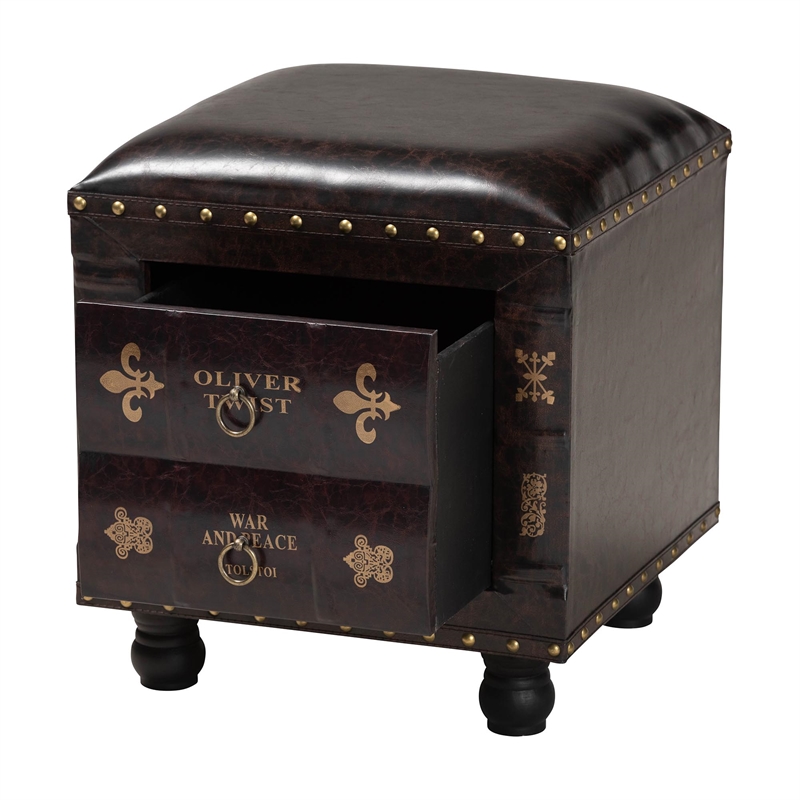 Baxton Studio Charlier Faux Leather and Wood Ottoman with Storage in Dark Brown