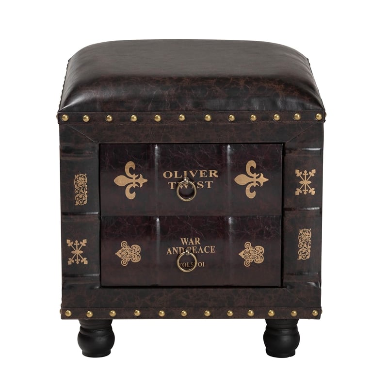 Baxton Studio Charlier Faux Leather and Wood Ottoman with Storage in Dark Brown