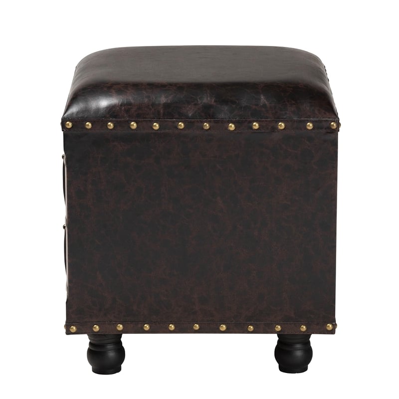 Baxton Studio Charlier Faux Leather and Wood Ottoman with Storage in Dark Brown