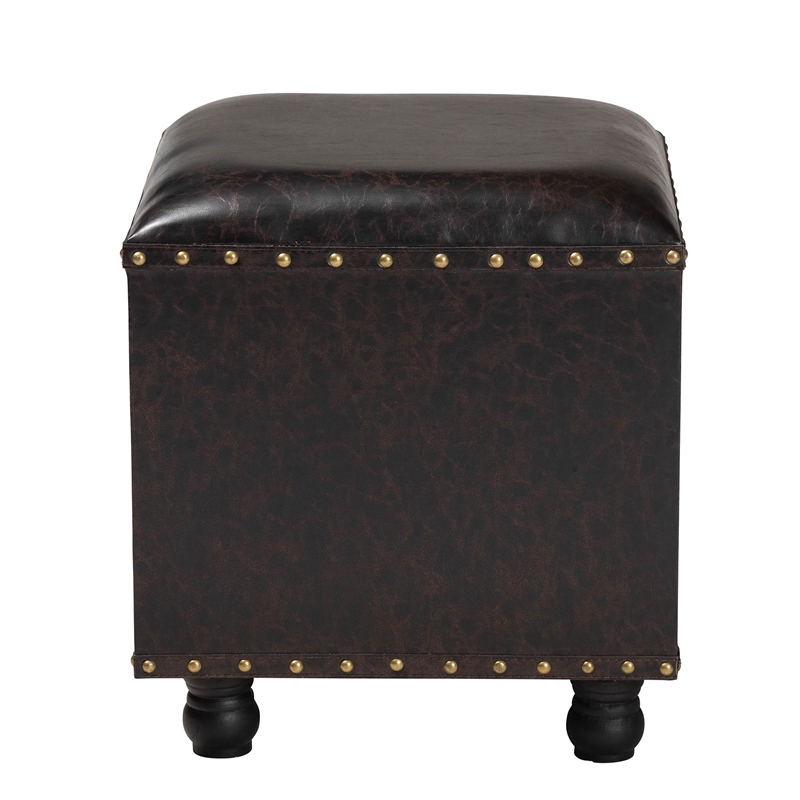 Baxton Studio Charlier Faux Leather and Wood Ottoman with Storage in Dark Brown