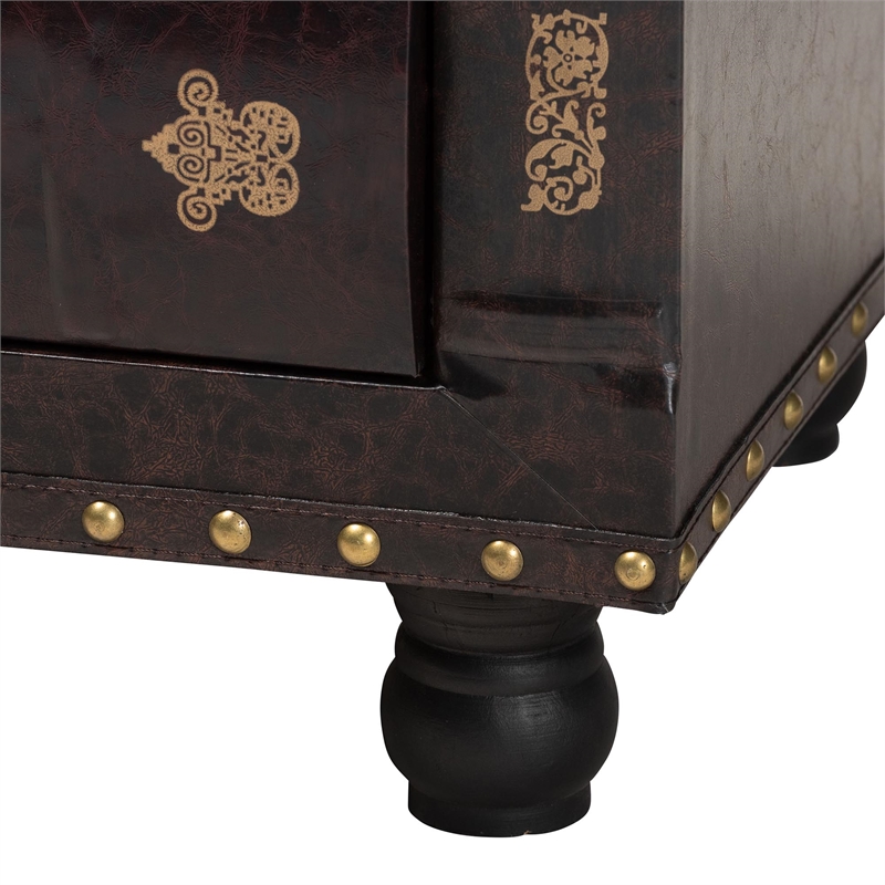 Baxton Studio Charlier Faux Leather and Wood Ottoman with Storage in Dark Brown