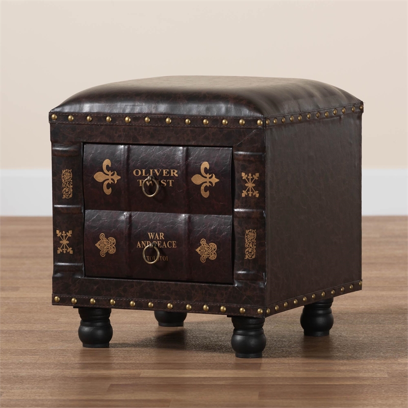 Baxton Studio Charlier Faux Leather and Wood Ottoman with Storage in Dark Brown