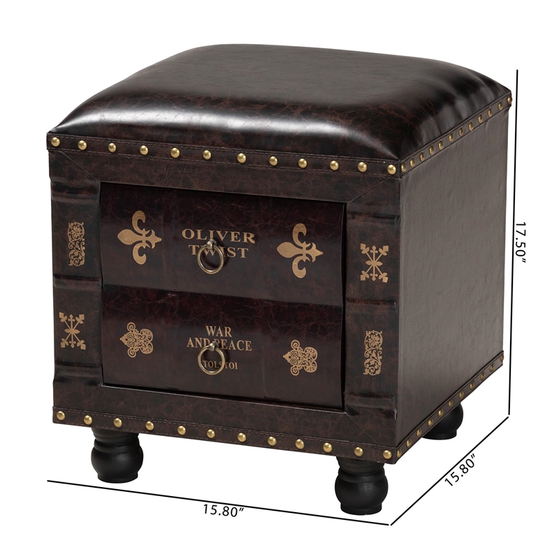 Baxton Studio Charlier Faux Leather and Wood Ottoman with Storage in Dark Brown