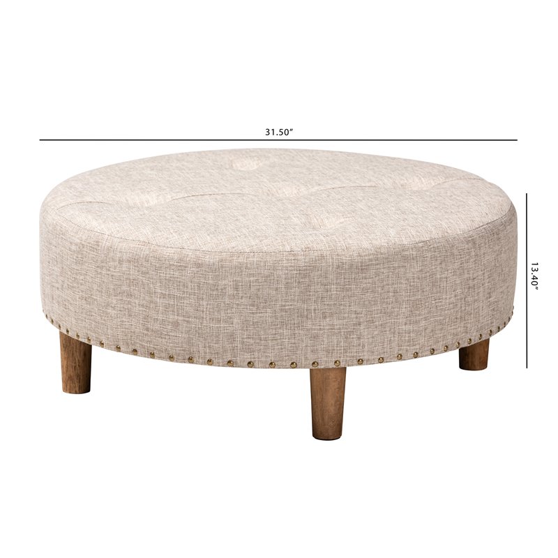 Baxton Studio Vinet Tufted Fabric and Wood Coffee Table Ottoman in Beige