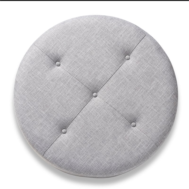 Baxton Studio Vinet Tufted Fabric and Wood Coffee Table Ottoman in Light Gray