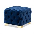 Baxton Studio Avara Modern Tufted Velvet Ottoman in Royal Blue and Gold