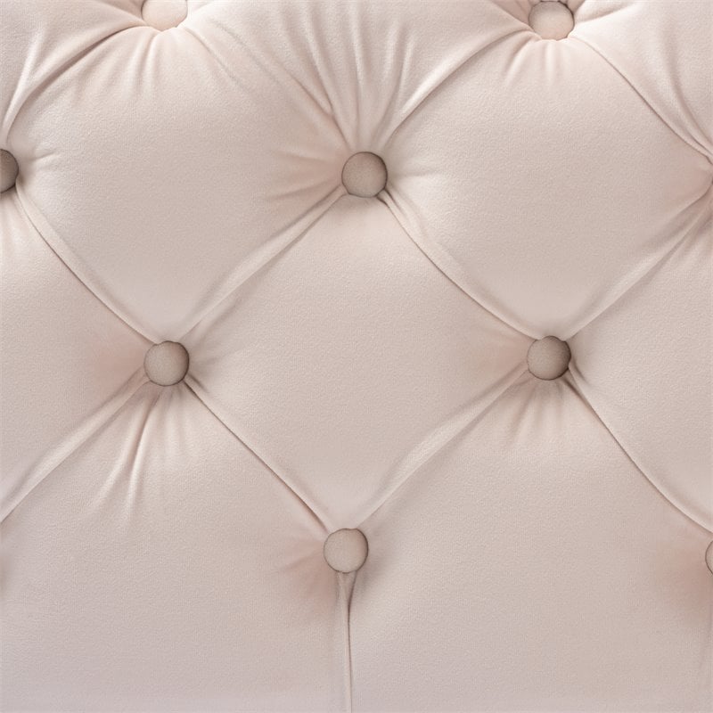 Baxton Studio Avara Modern Tufted Velvet Ottoman in Light Beige and Gold