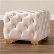 Baxton Studio Avara Modern Tufted Velvet Ottoman in Light Beige and Gold