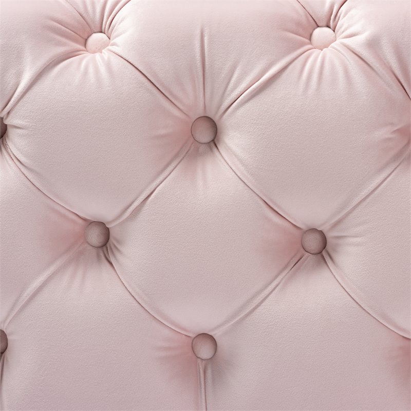 Baxton Studio Avara Modern Tufted Velvet Ottoman in Light Pink and Gold
