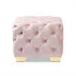 Baxton Studio Avara Modern Tufted Velvet Ottoman in Light Pink and Gold
