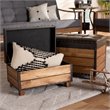 Baxton Studio Marelli Faux Leather and Wood Storage Ottoman in Brown Set of 2