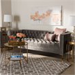 Baxton Studio Zanetta Tufted Velvet and Wood Sofa in Gray and Gold