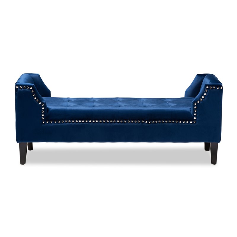 Baxton Studio Perret Tufted Velvet and Wood Bench in Royal Blue