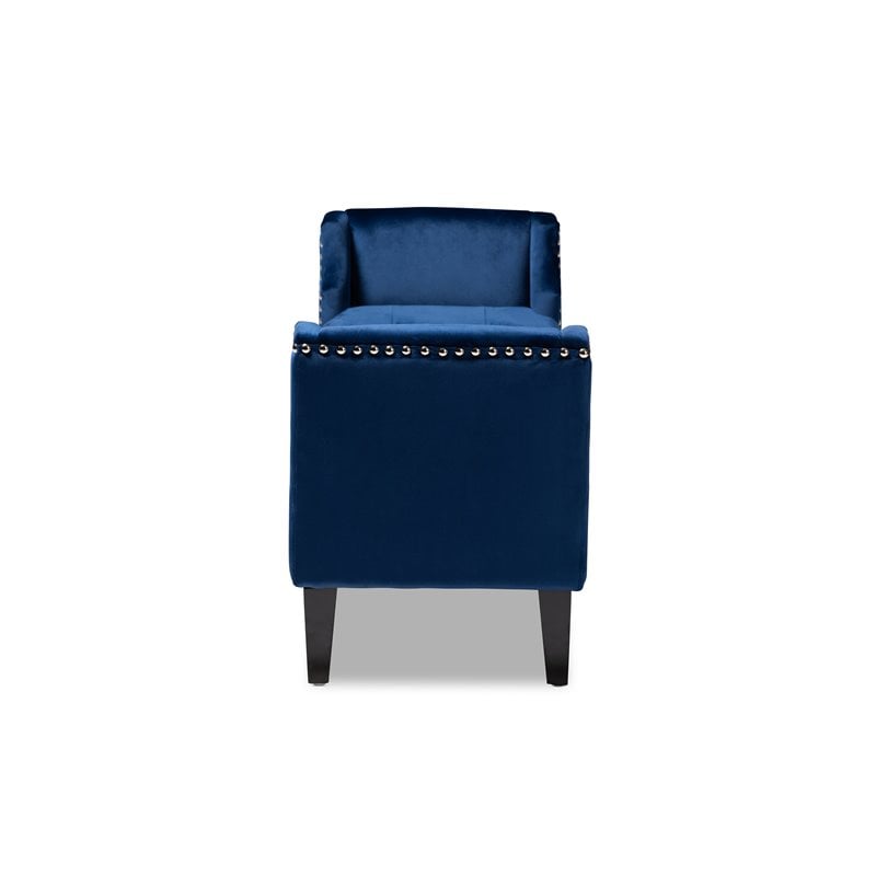 Baxton Studio Perret Tufted Velvet and Wood Bench in Royal Blue
