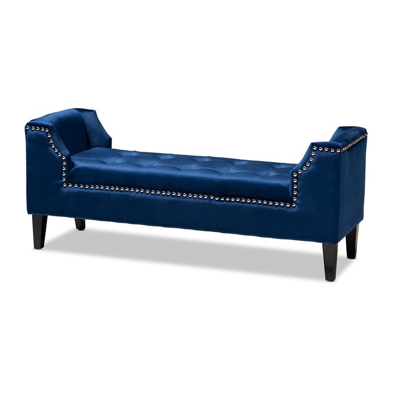 Baxton Studio Perret Tufted Velvet and Wood Bench in Royal Blue