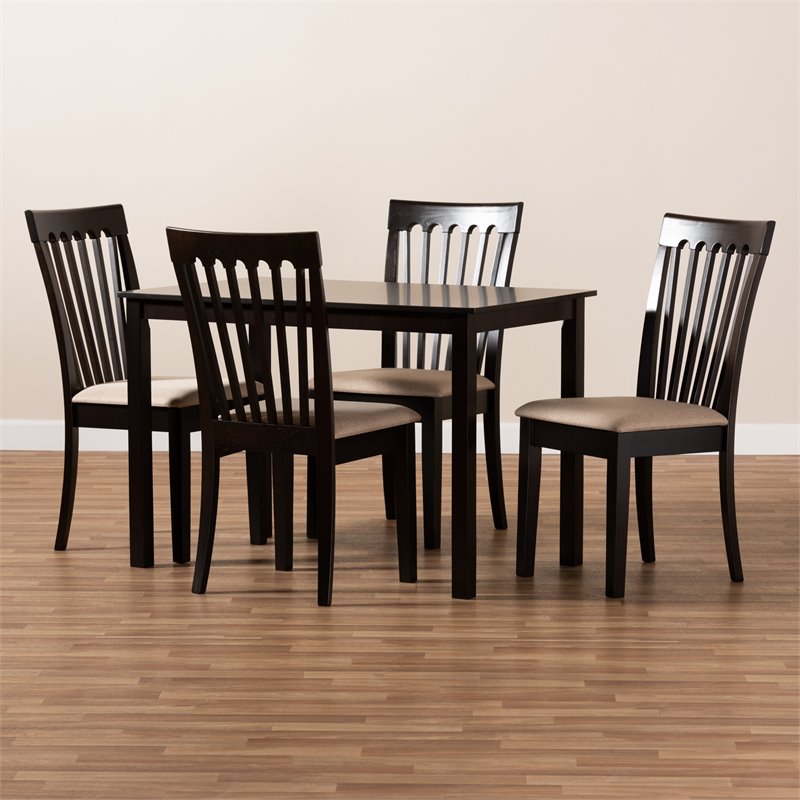 Baxton Studio Minette 5-Piece Wood Dining Set in Sand and Espresso Brown