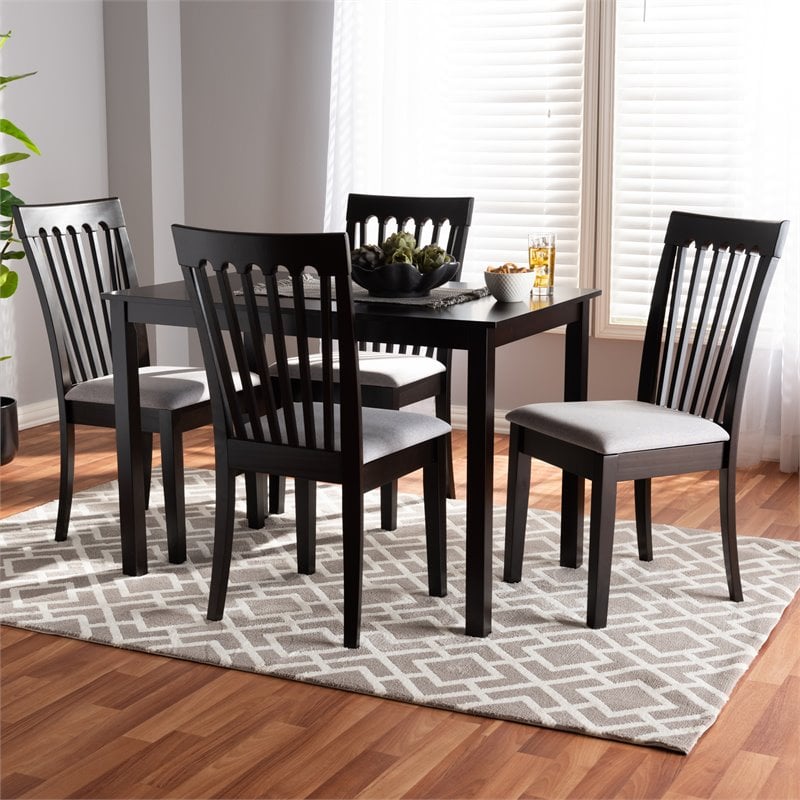 Baxton Studio Minette 5-Piece Wood Dining Set in Gray and Espresso Brown