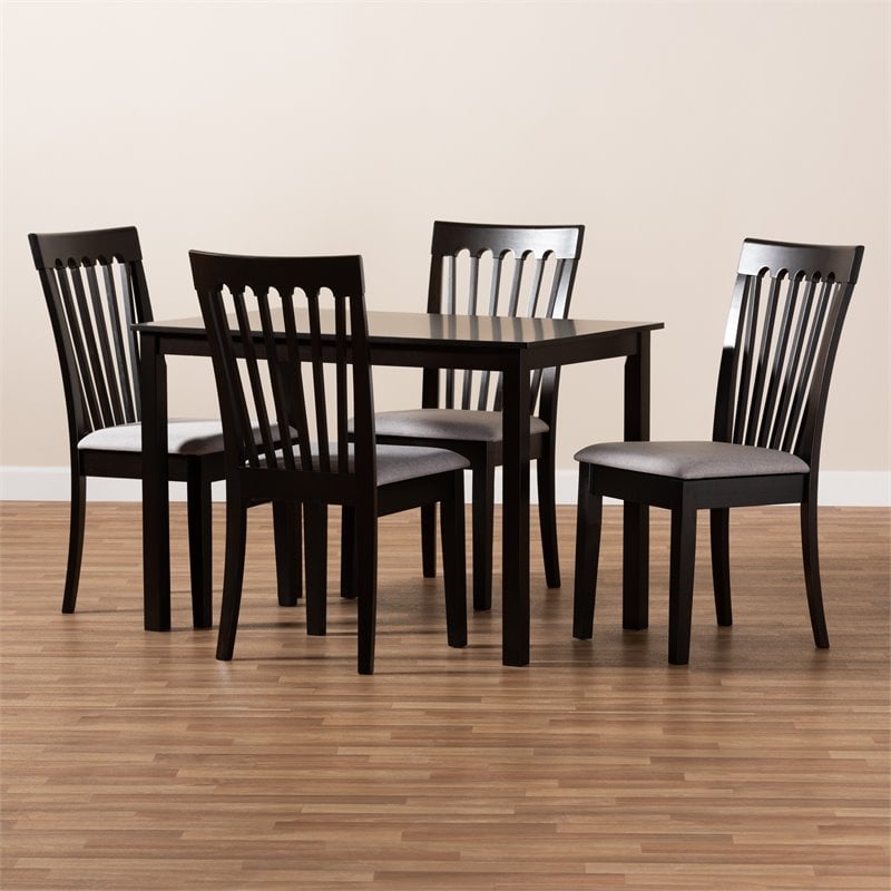Baxton Studio Minette 5-Piece Wood Dining Set in Gray and Espresso Brown