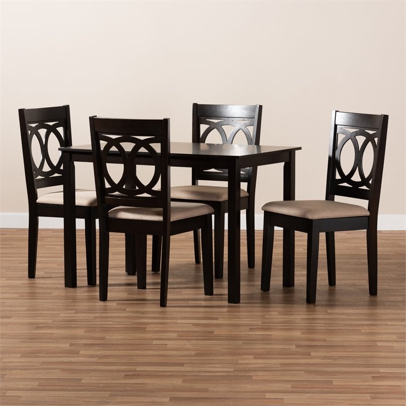 Baxton Studio Lenoir 5-Piece Wood Dining Set in Sand and Espresso Brown