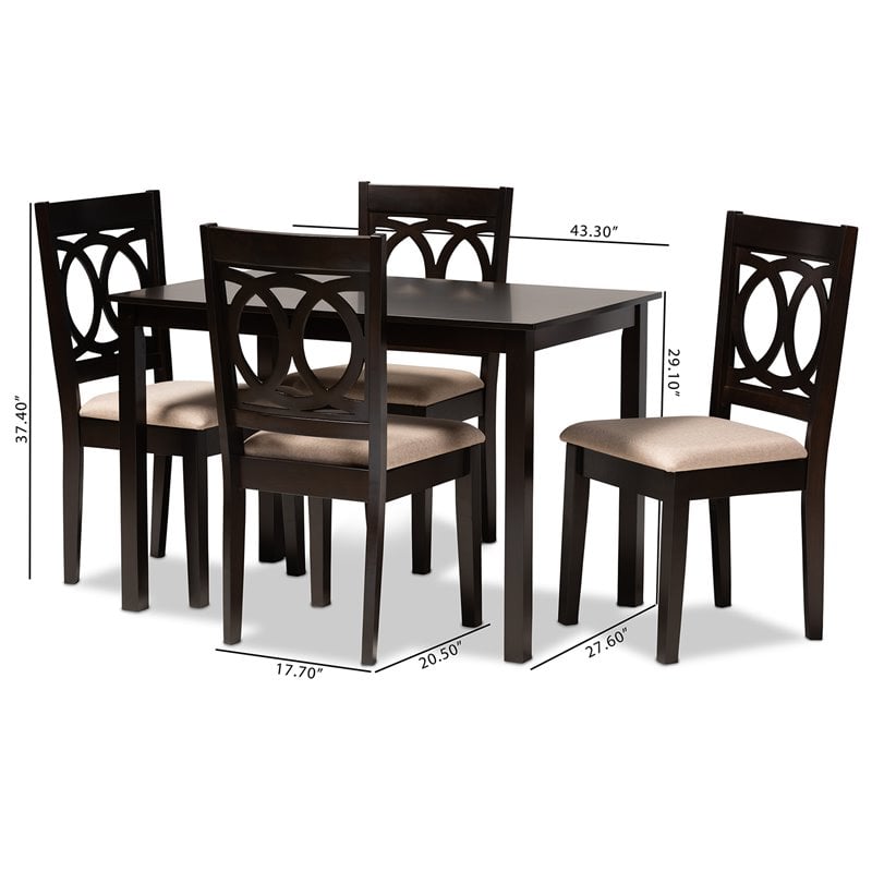 Baxton Studio Lenoir 5-Piece Wood Dining Set in Sand and Espresso Brown