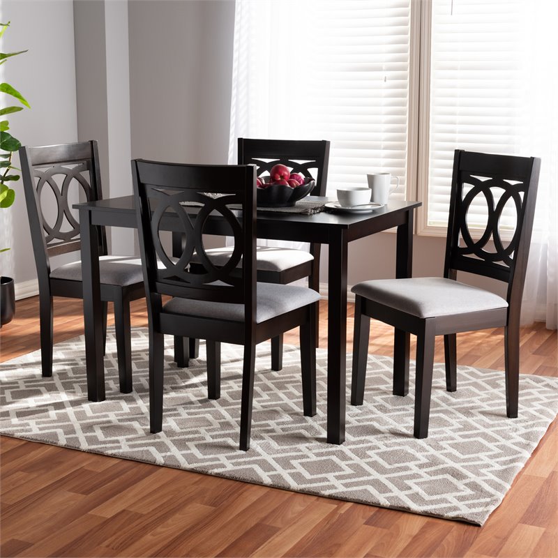 Baxton Studio Lenoir 5-Piece Wood Dining Set in Gray and Espresso Brown