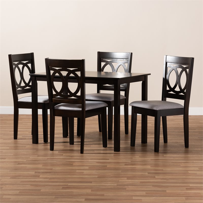 Baxton Studio Lenoir 5-Piece Wood Dining Set in Gray and Espresso Brown