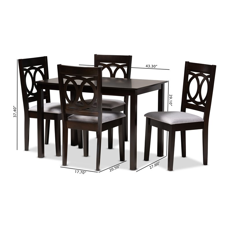 Baxton Studio Lenoir 5-Piece Wood Dining Set in Gray and Espresso Brown